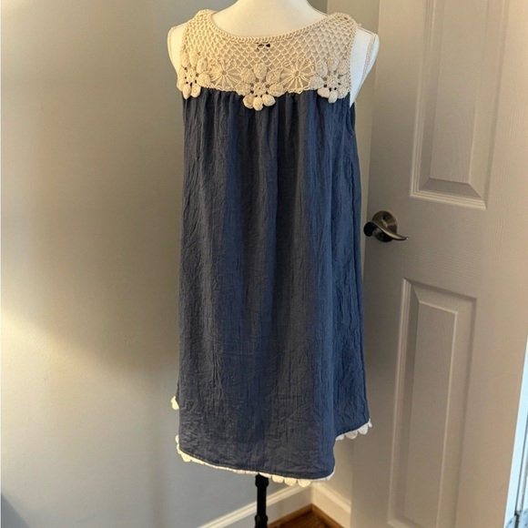 Hayden Los Angeles midi dress. Blue w/crochet top & bottom. A Line Size Medium - Picture 7 of 11